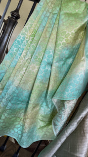 Designer Soft Silk Brocade Banarasi - Sea Green Pista Golden Tie-Dye
