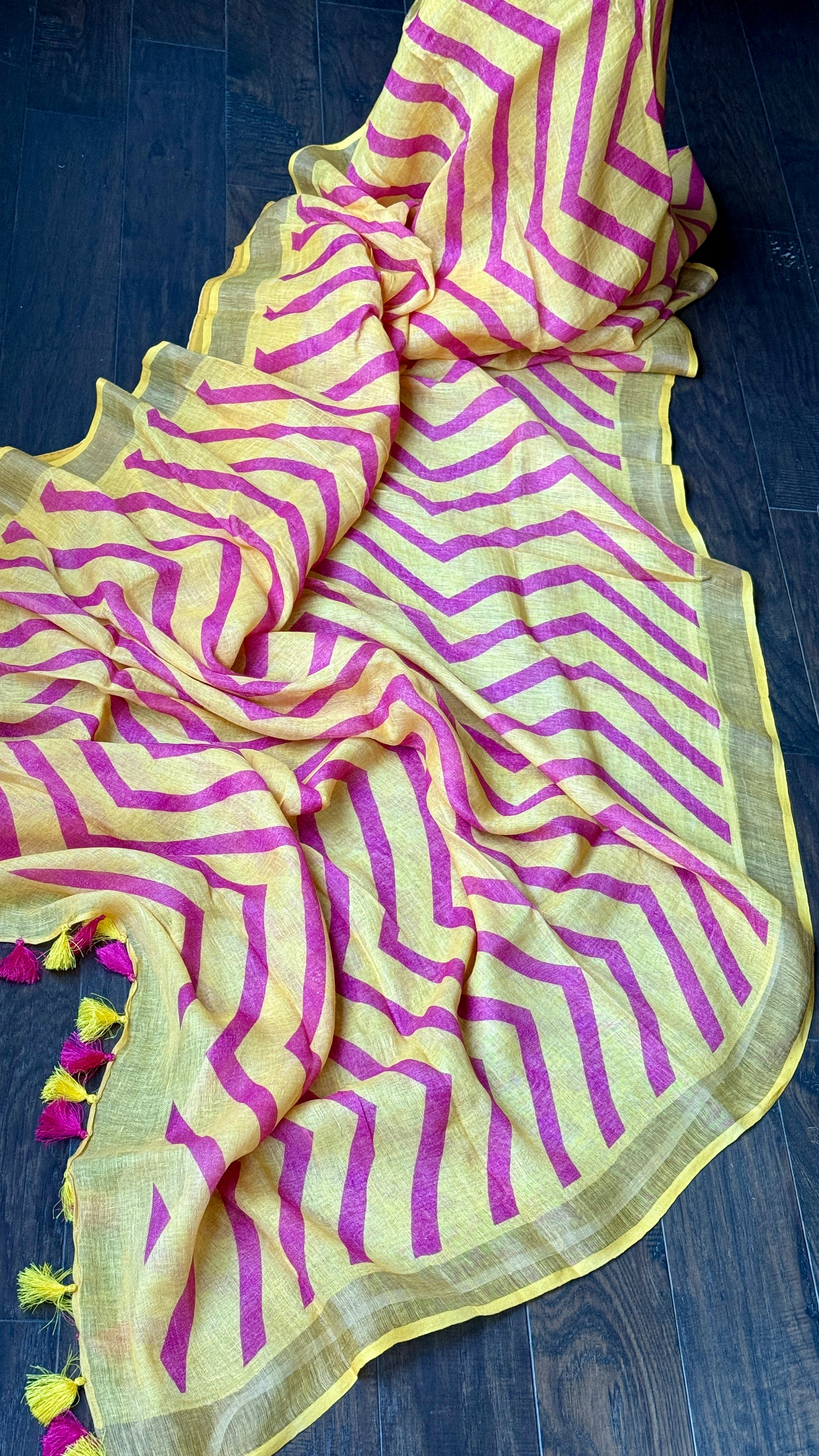 Linen Digital Print - Yellow Pink Chevron