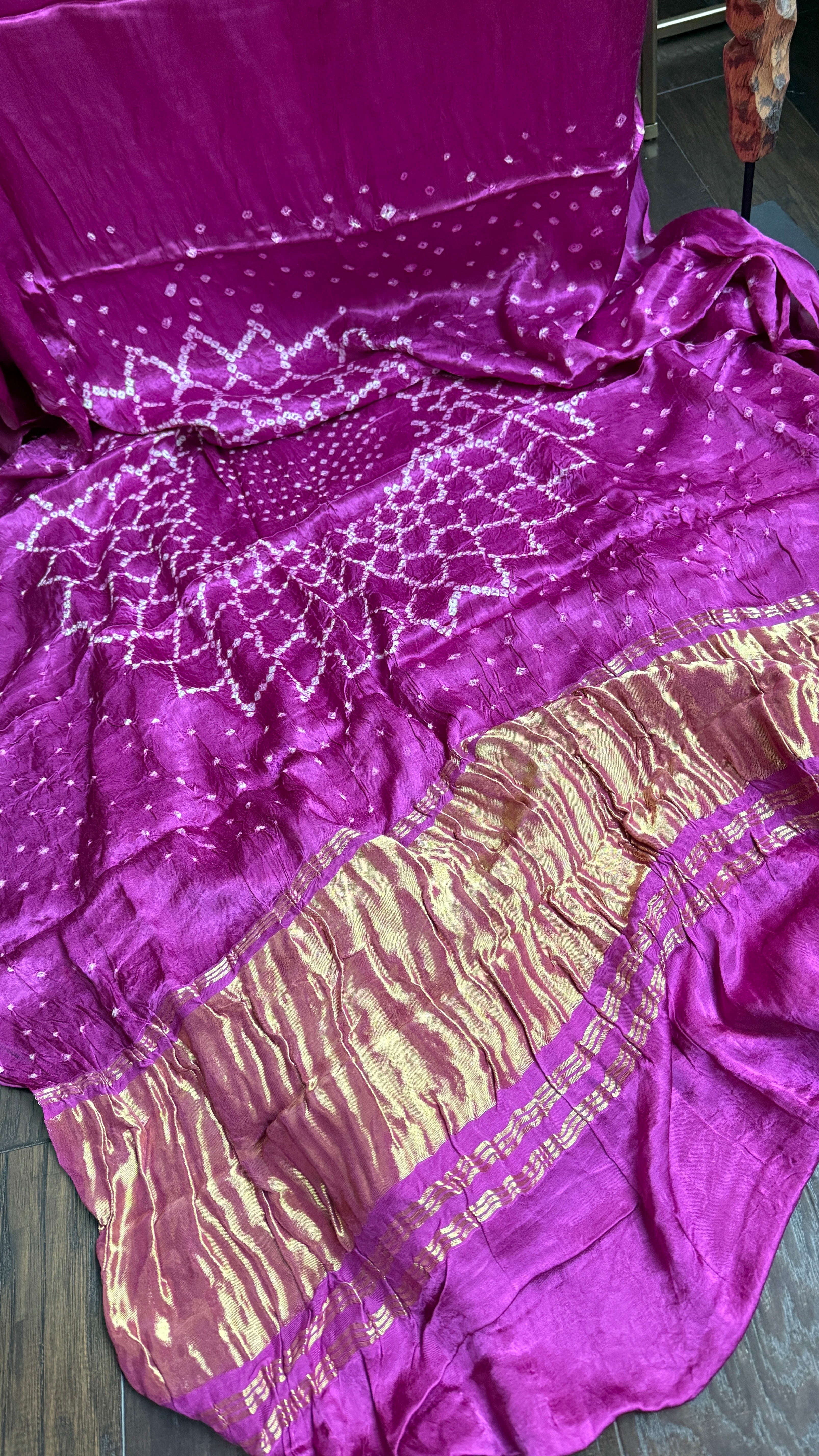 Modal Silk Makdi Bandhej - Magenta Pink Shibori