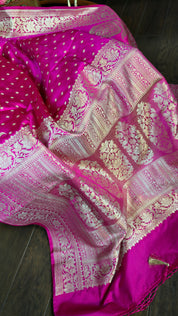 Soft Silk Mashru Banaras Saree - Pink Antique gold Zari