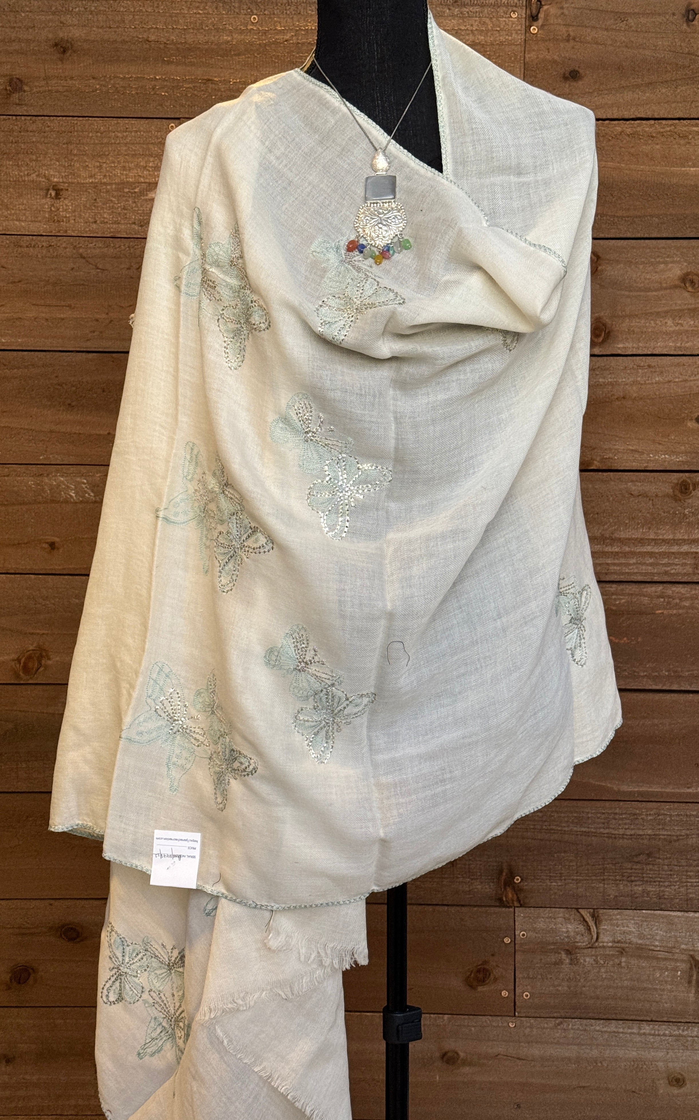 Kashmiri Embroidered Stole - White
