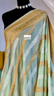 Pure Khaddi Georgette Banarasi - Light Mint Kadwa