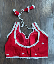 Designer Blouse - Red Jamdaani Lace Woven