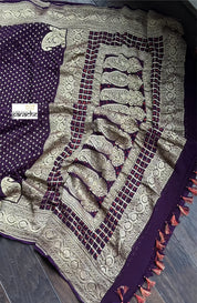 Khaddi Georgette Banarasi - Eggplant color Bandhej