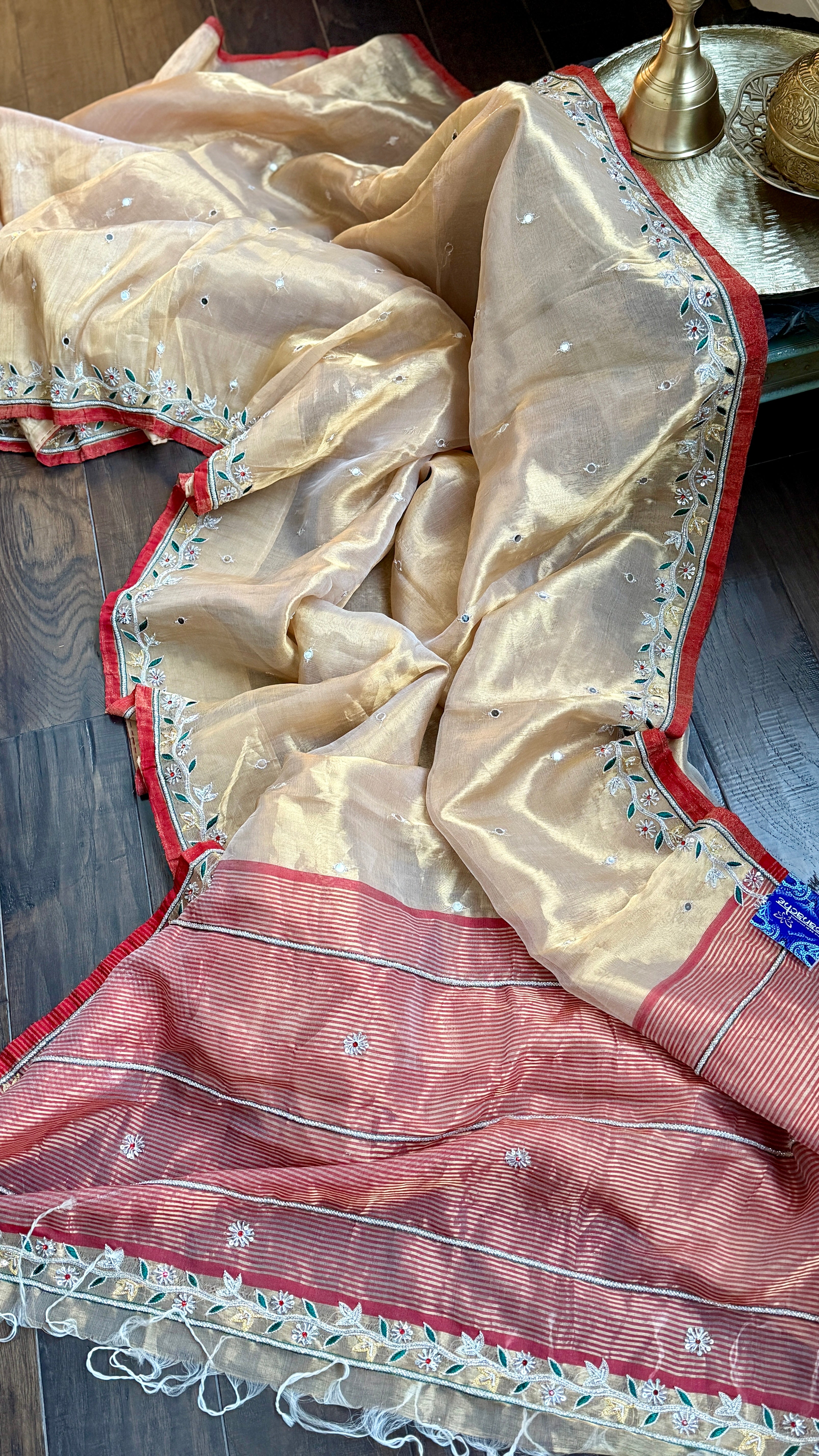 Hand Zardozi Pure Chanderi Tissue Silk - Golden Woven