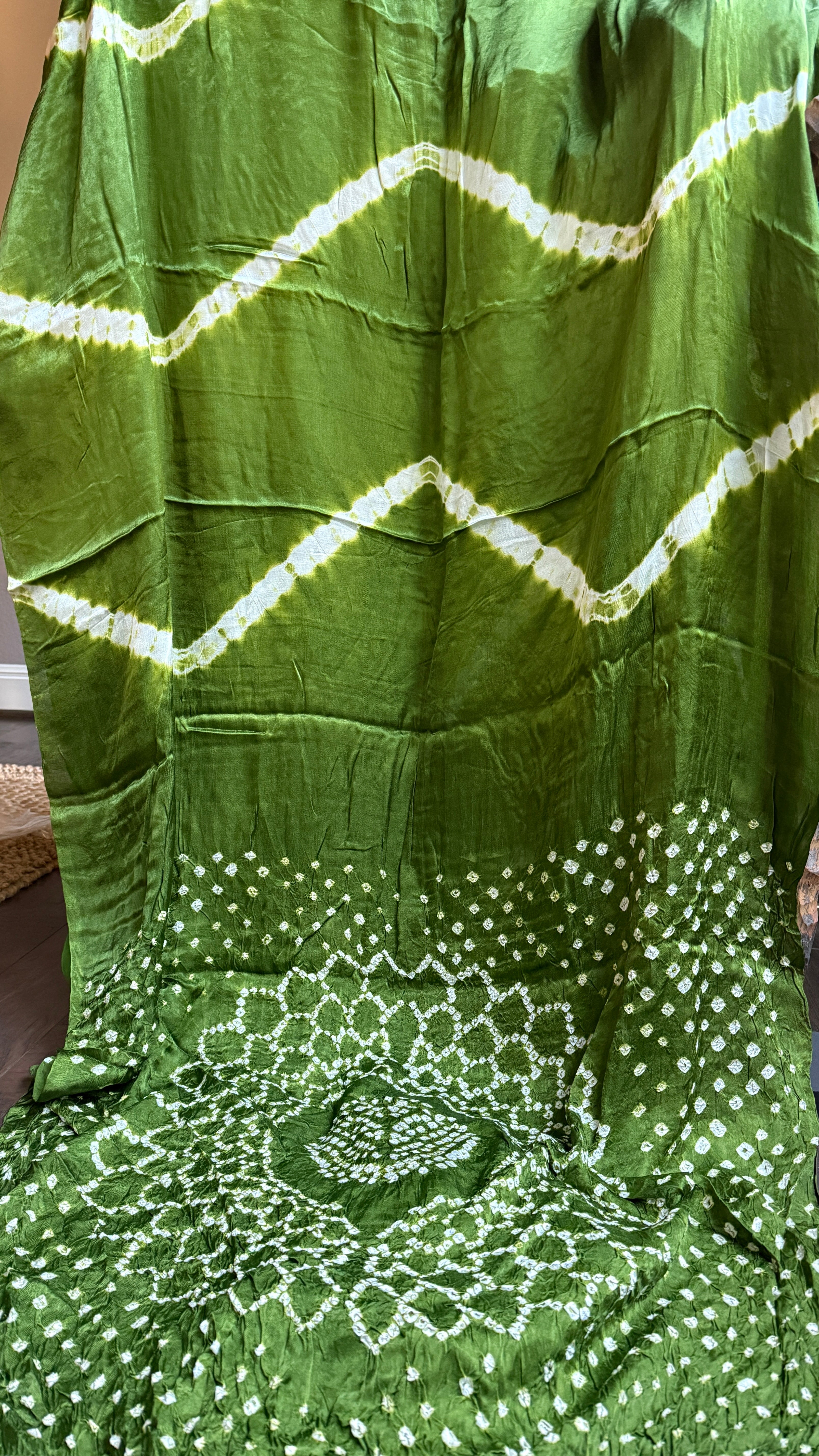 Modal Silk Makdi Bandhej - Green Shibori