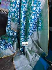 Pure Silk Katan Banarasi- Peacock Blue Dual shaded