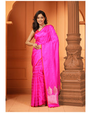 Pure Silk Tanchoi Banarasi - Hot Pink Borderless