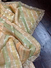 Designer Georgette Organza - Yellow Multi Color Hand Embroidered