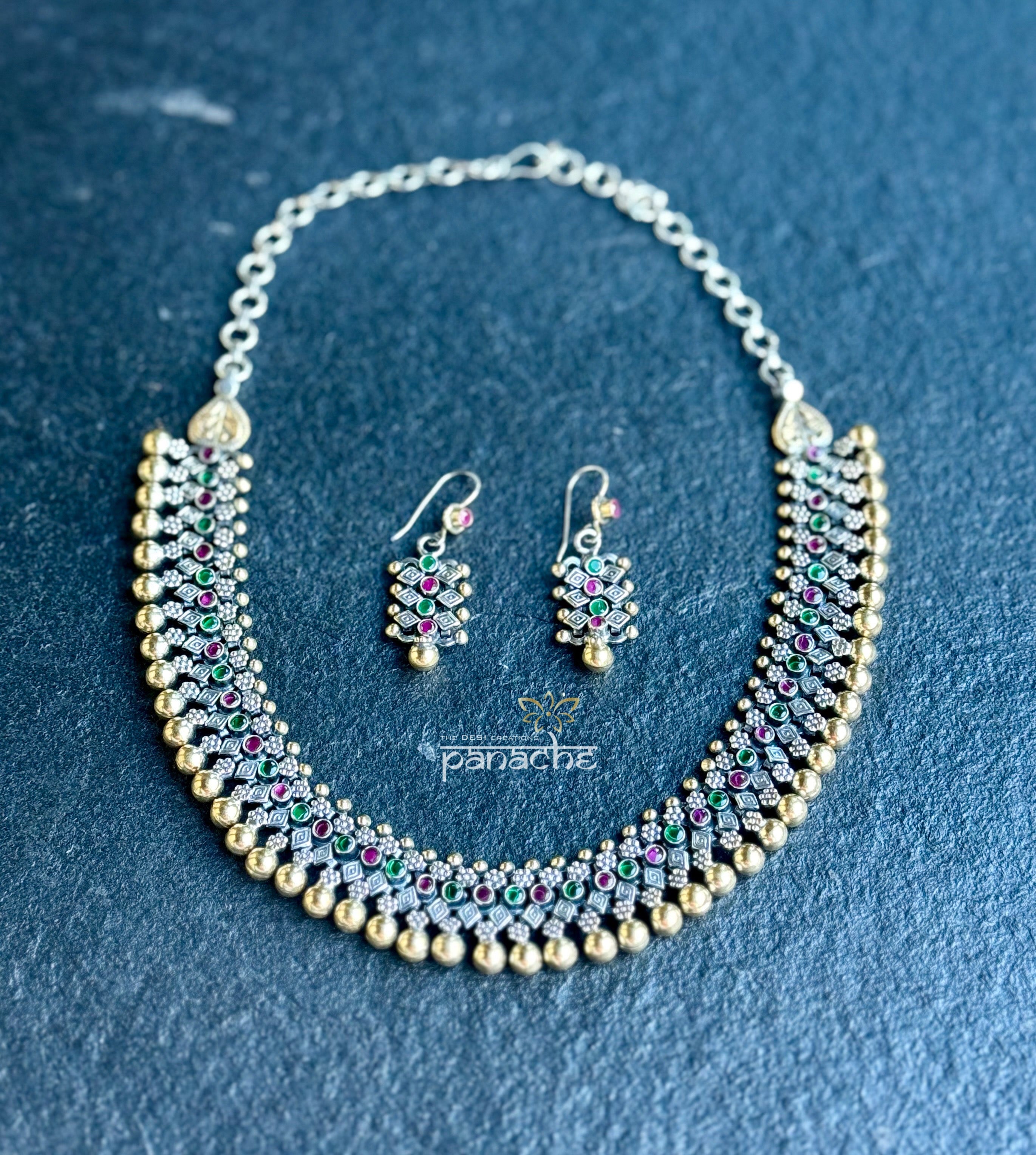 Silver 925 Necklace Earring Set - Temple Stone