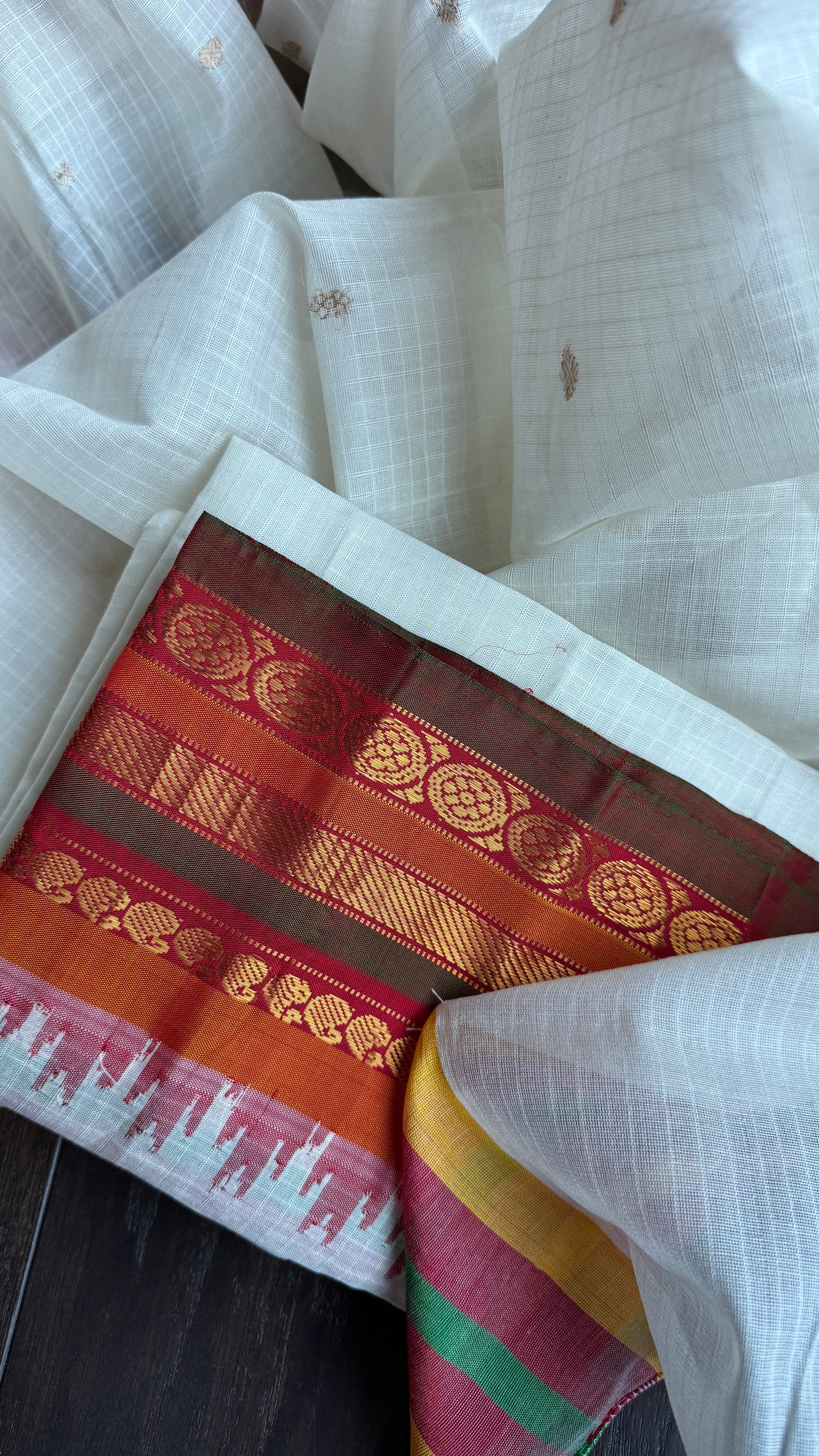 Pure SICO Kuttu Gadwal - Off White Orange Red