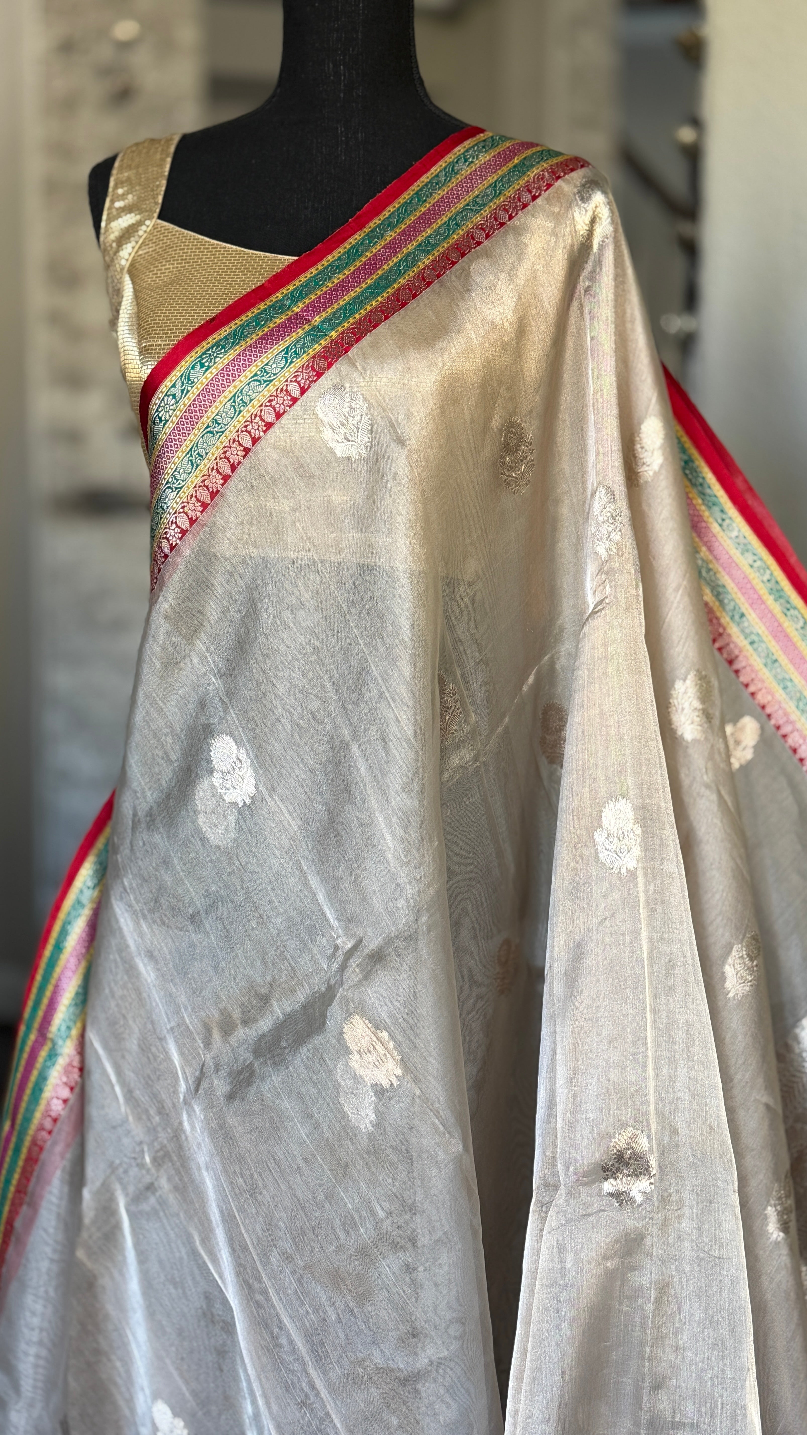 Pure Tissue Silk Banarasi - Antique Golden Rangkat Border