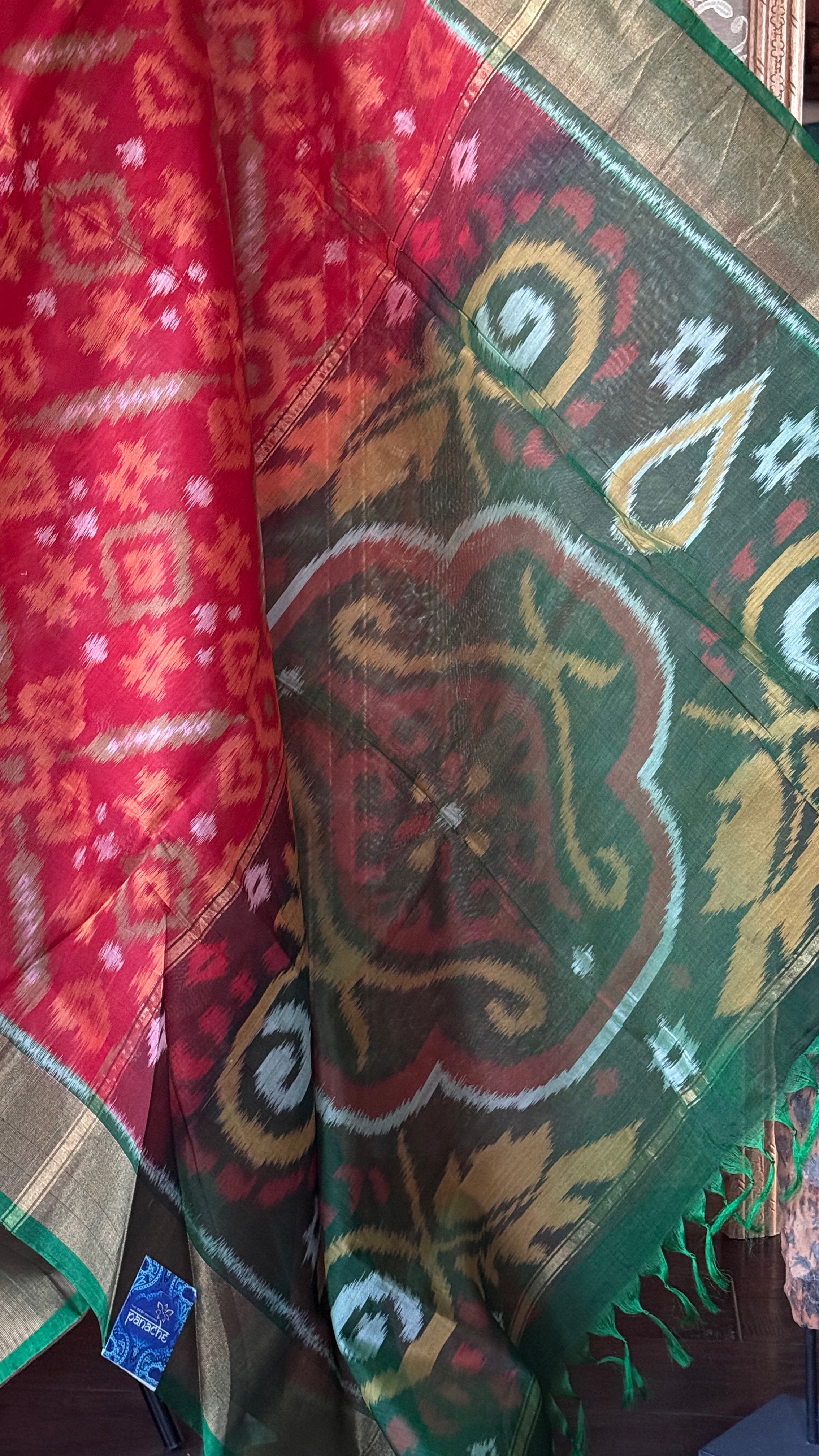 Pure Cotton Silk Ikat - Red Green