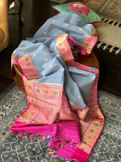 Pure Organza Silk Banarasi - Grey Pink