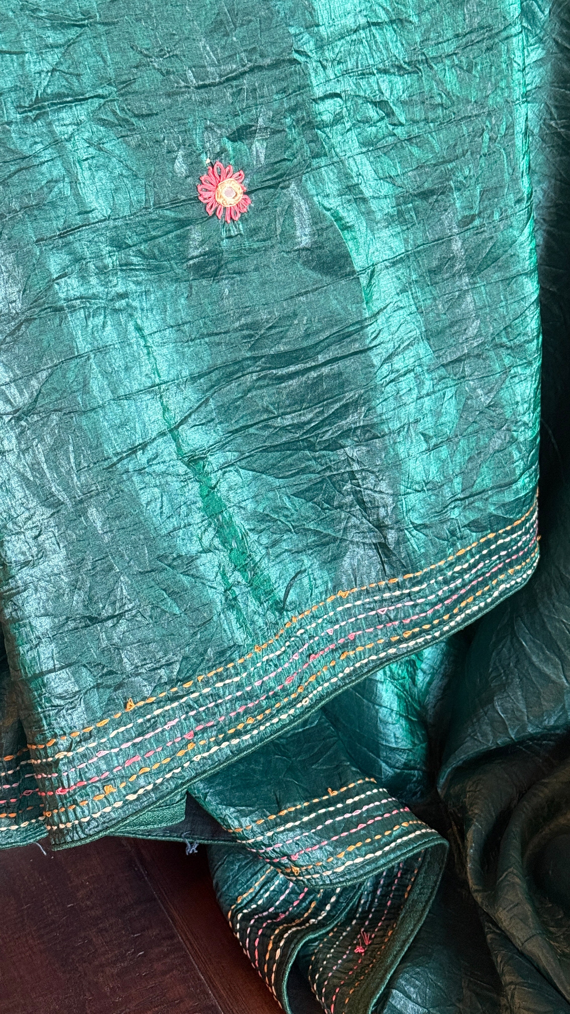 Designer Crushed Silk - Teal Gree Hand Lambani