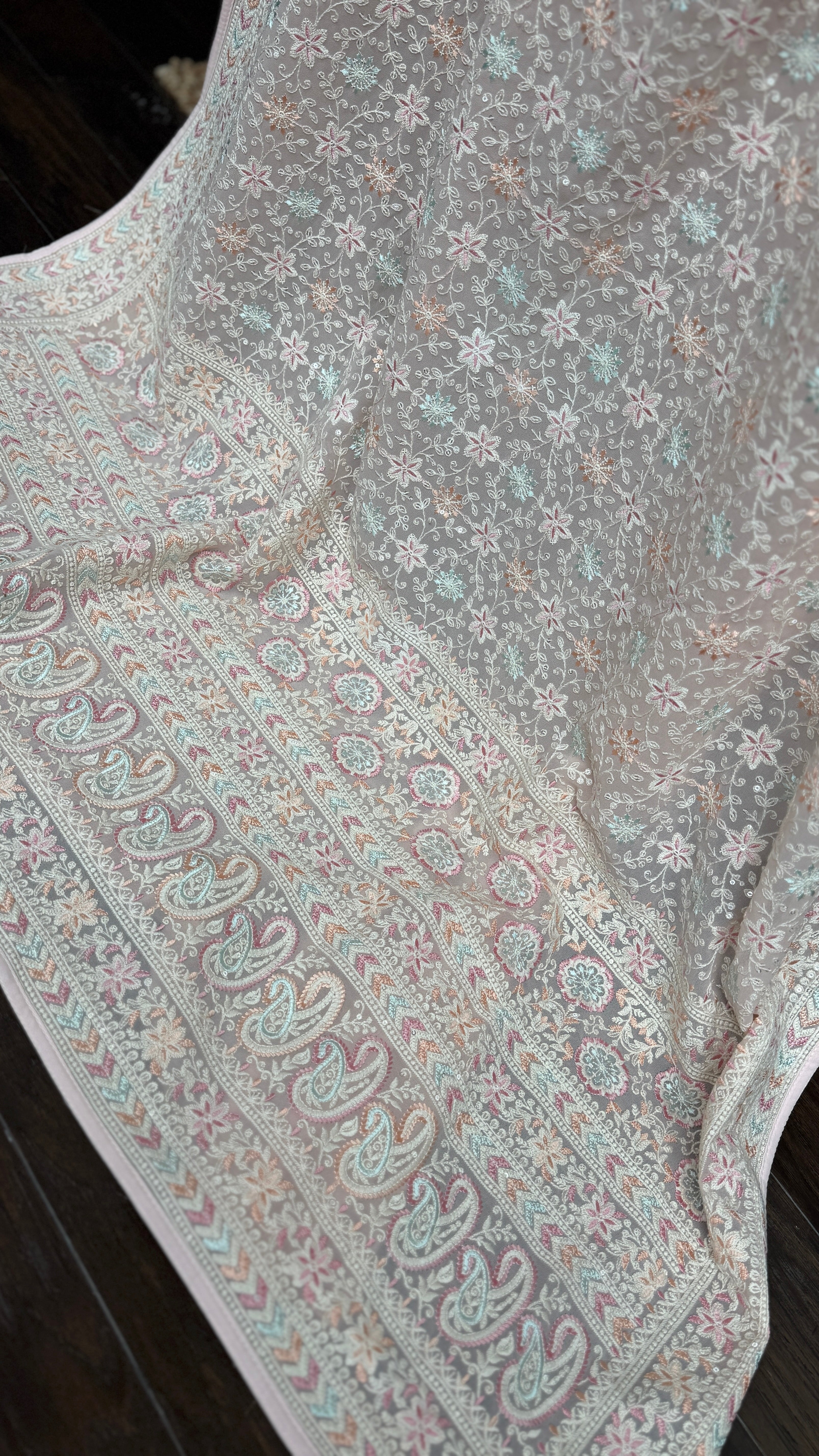 Designer Georgette Embroidered - Light Baby Pink