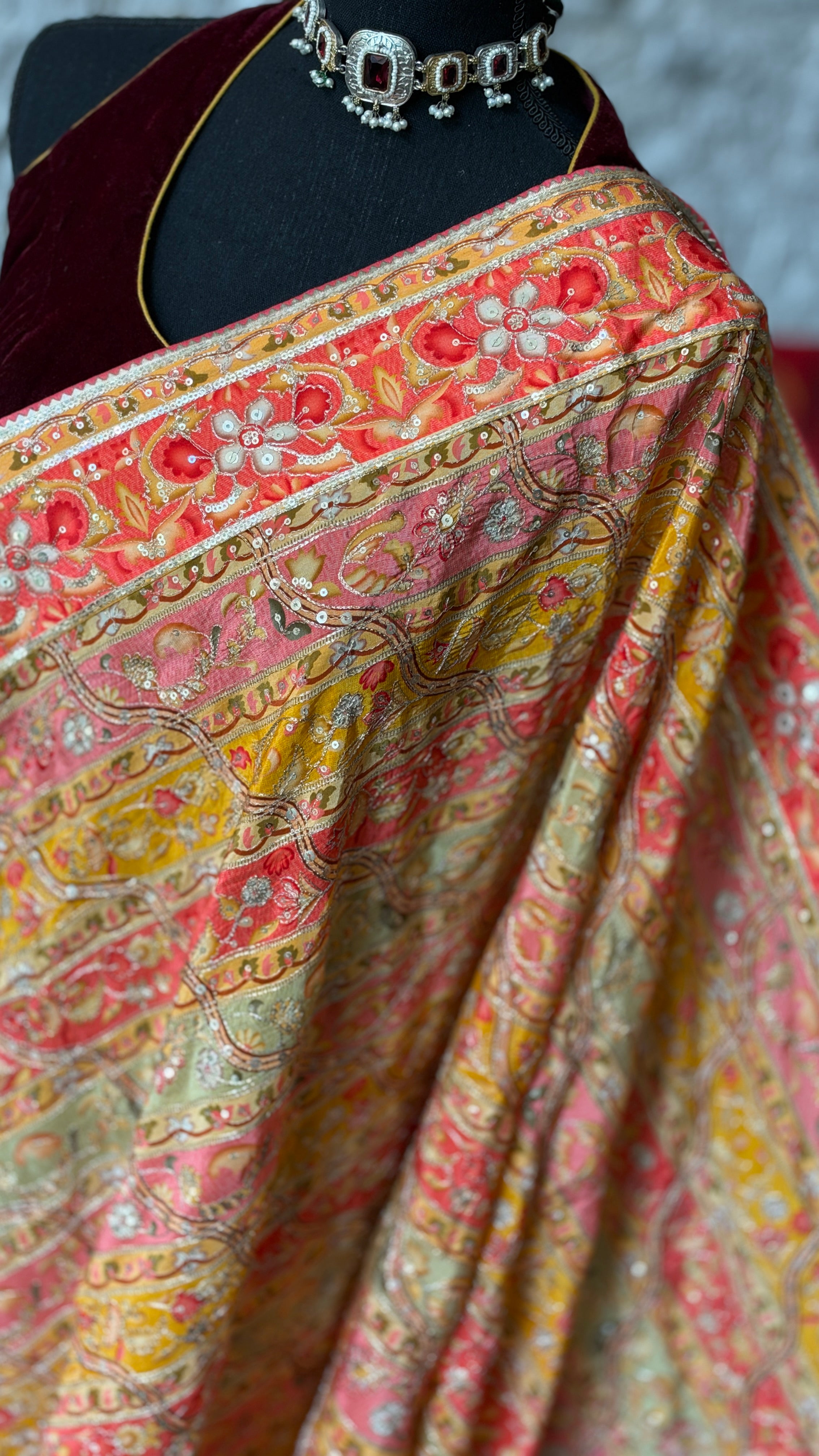 Designer Crepe Embroidered - Yellow Multicolor