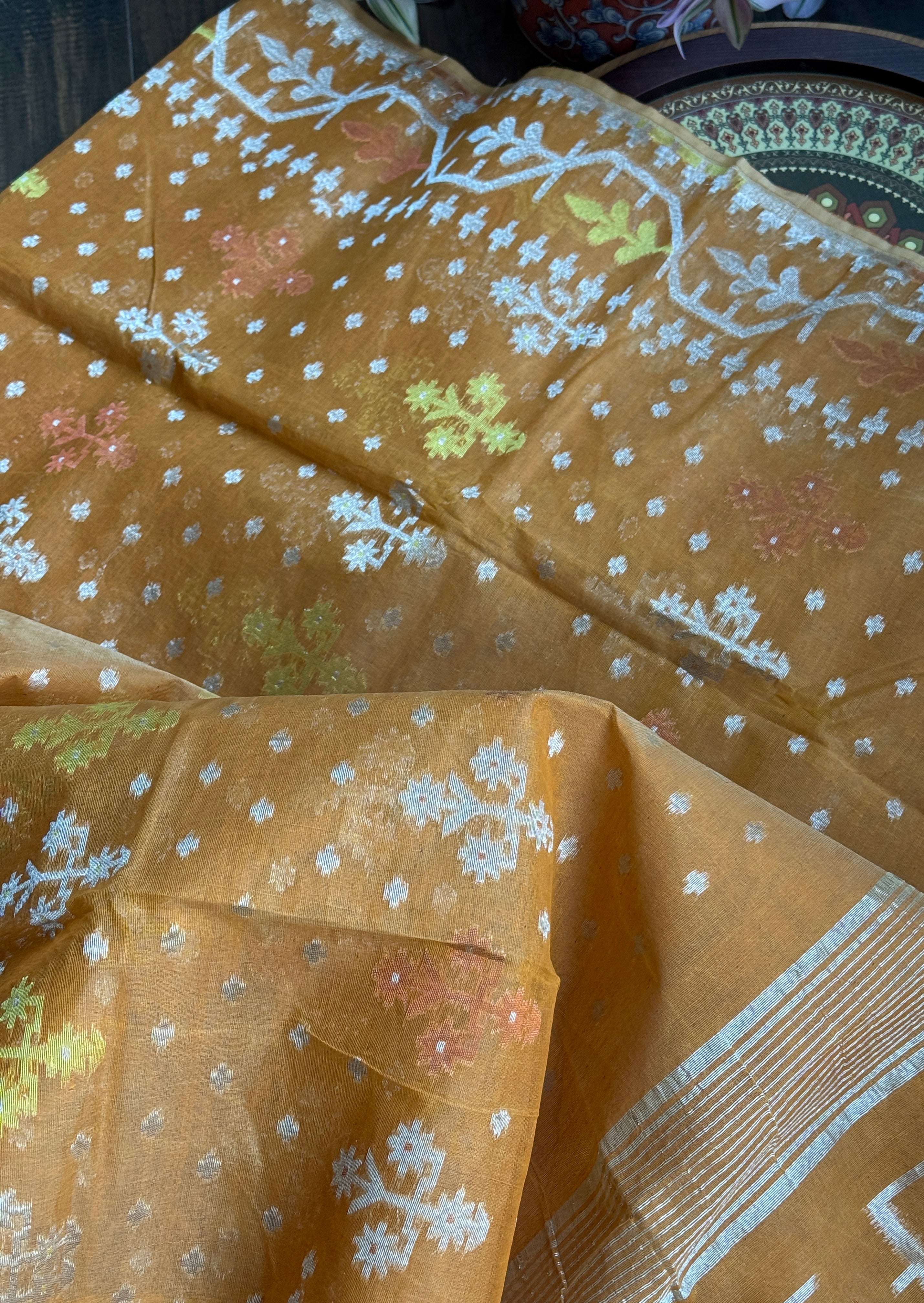 Dhakai Jamdani  - Light Terracotta Silver Zari Woven