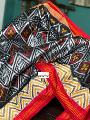 Pure Silk Ikat -  Black Red Yellow Pochampally