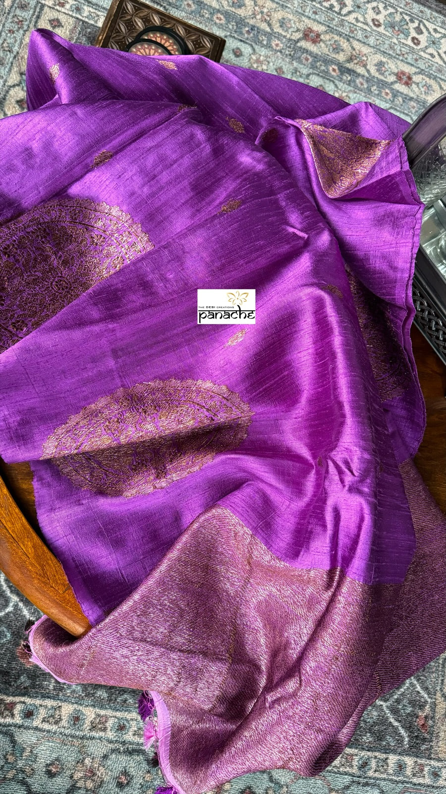 Pure Tussar Silk Banarasi - Purple Kadwa