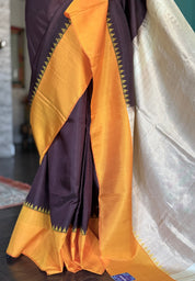 Pure Silk Gadwal - Plum Brown Ganga Yamuna
