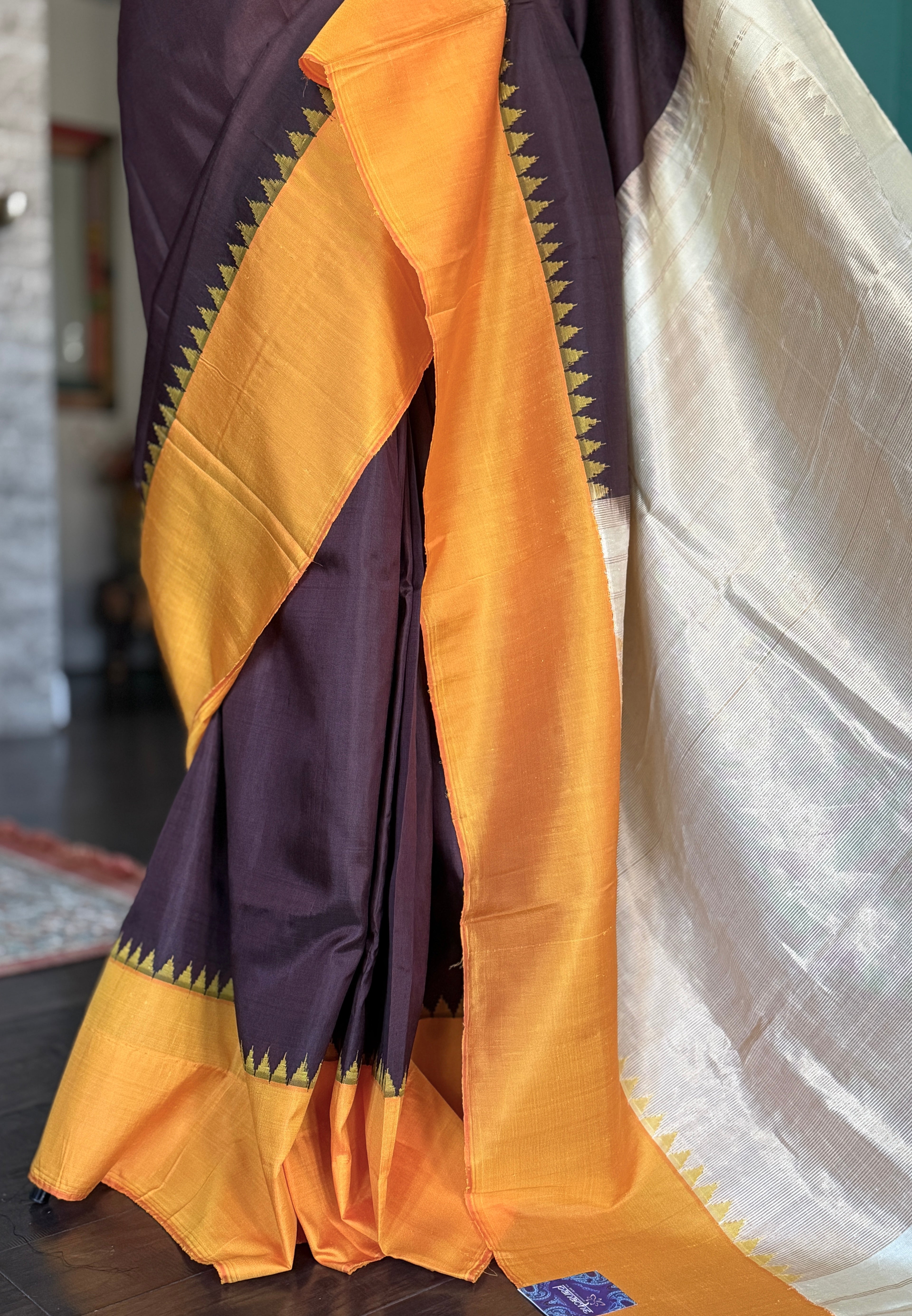 Pure Silk Gadwal - Plum Brown Ganga Yamuna