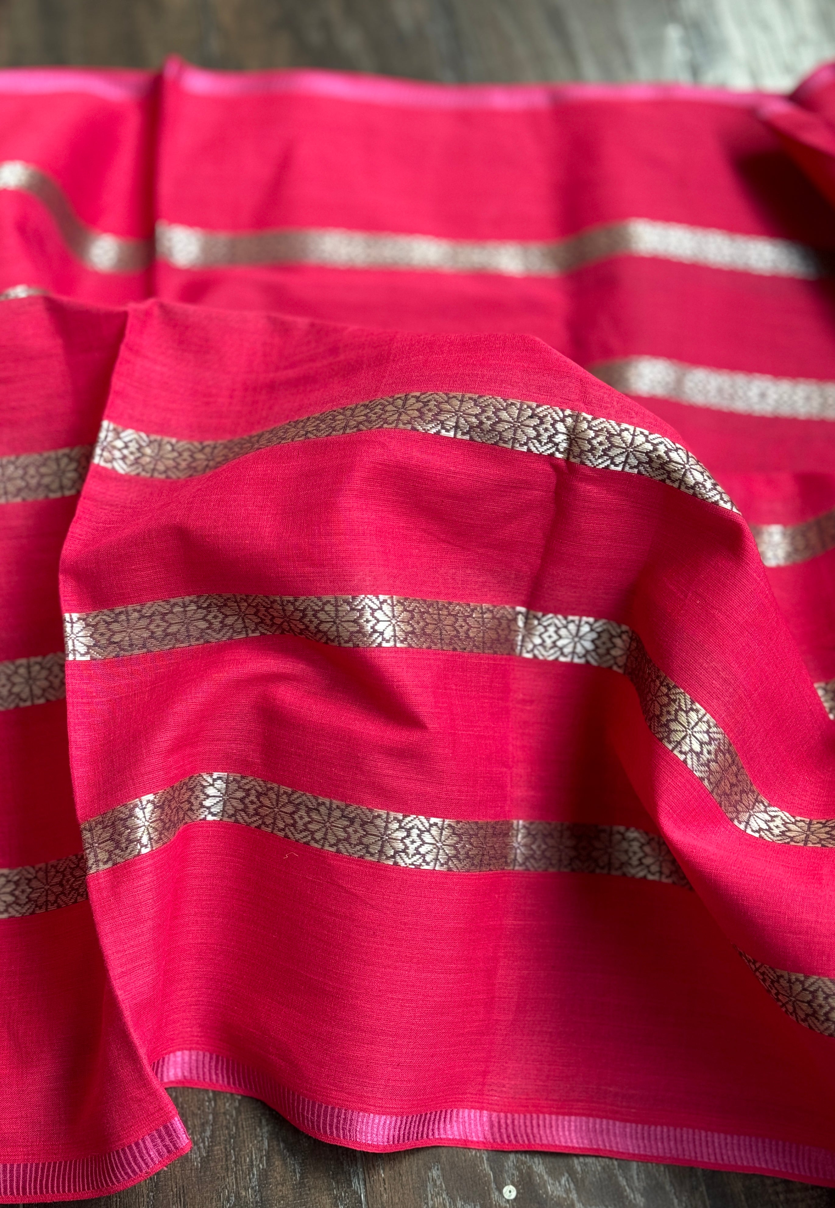 Khadi Cotton - Raspberry Red Striped Woven