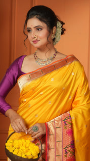 Pure Silk Paithani Banarasi- Yellow Red