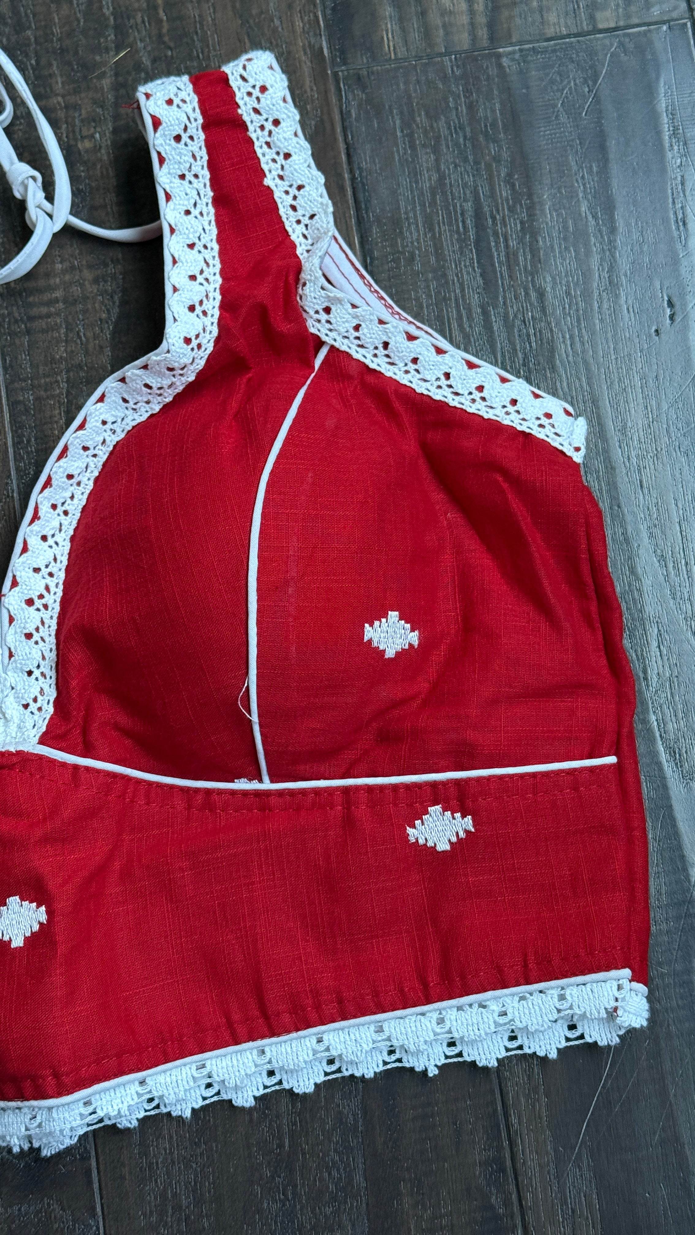 Designer Blouse - Red Jamdaani Lace Woven