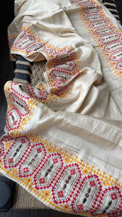 Soft Silk Kathiyawadi Embroidered - Beige