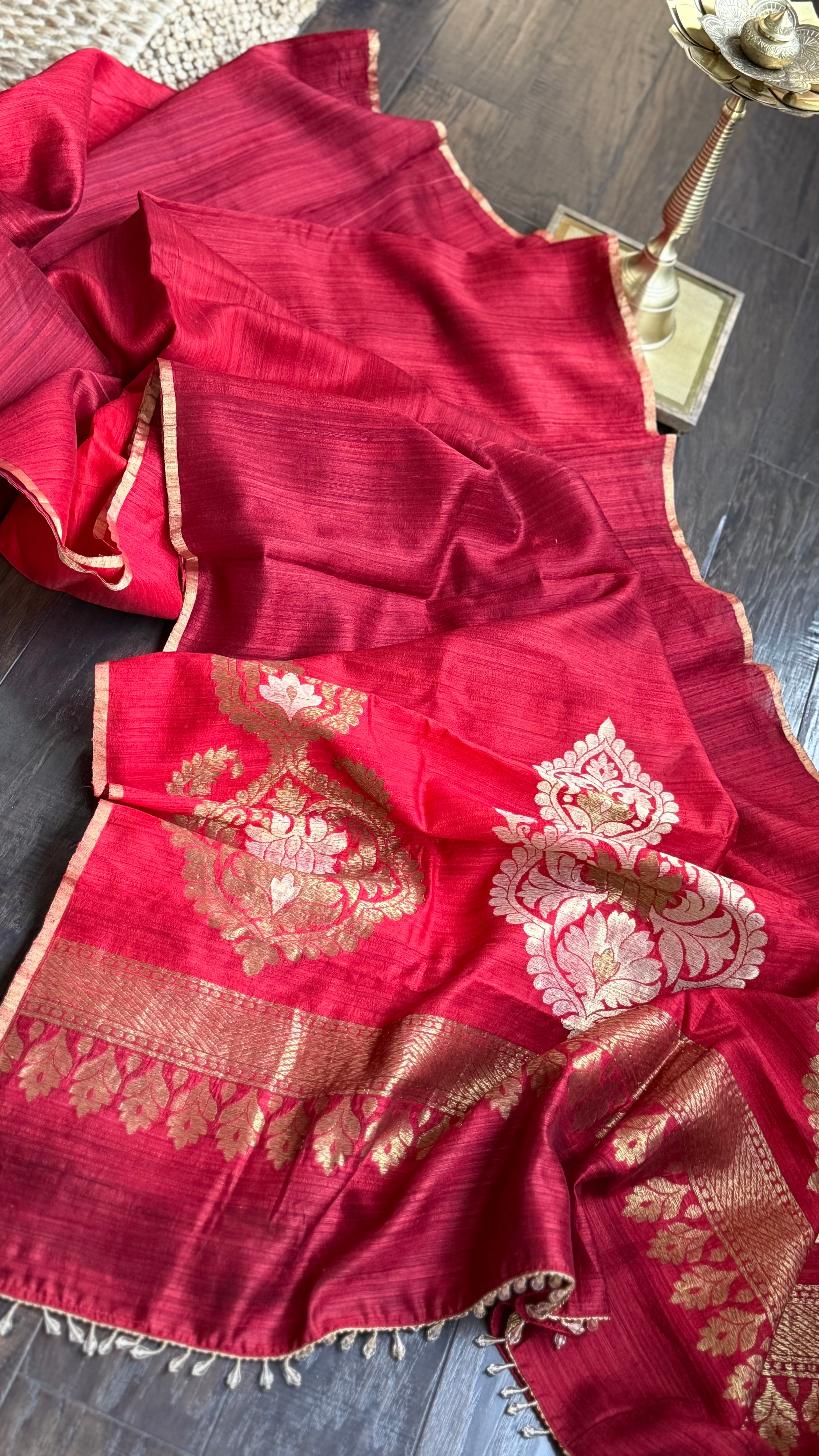 Raw Silk Banarasi - Maroon Rust Shaded