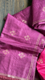 Designer Muga - Wine Color Zari woven