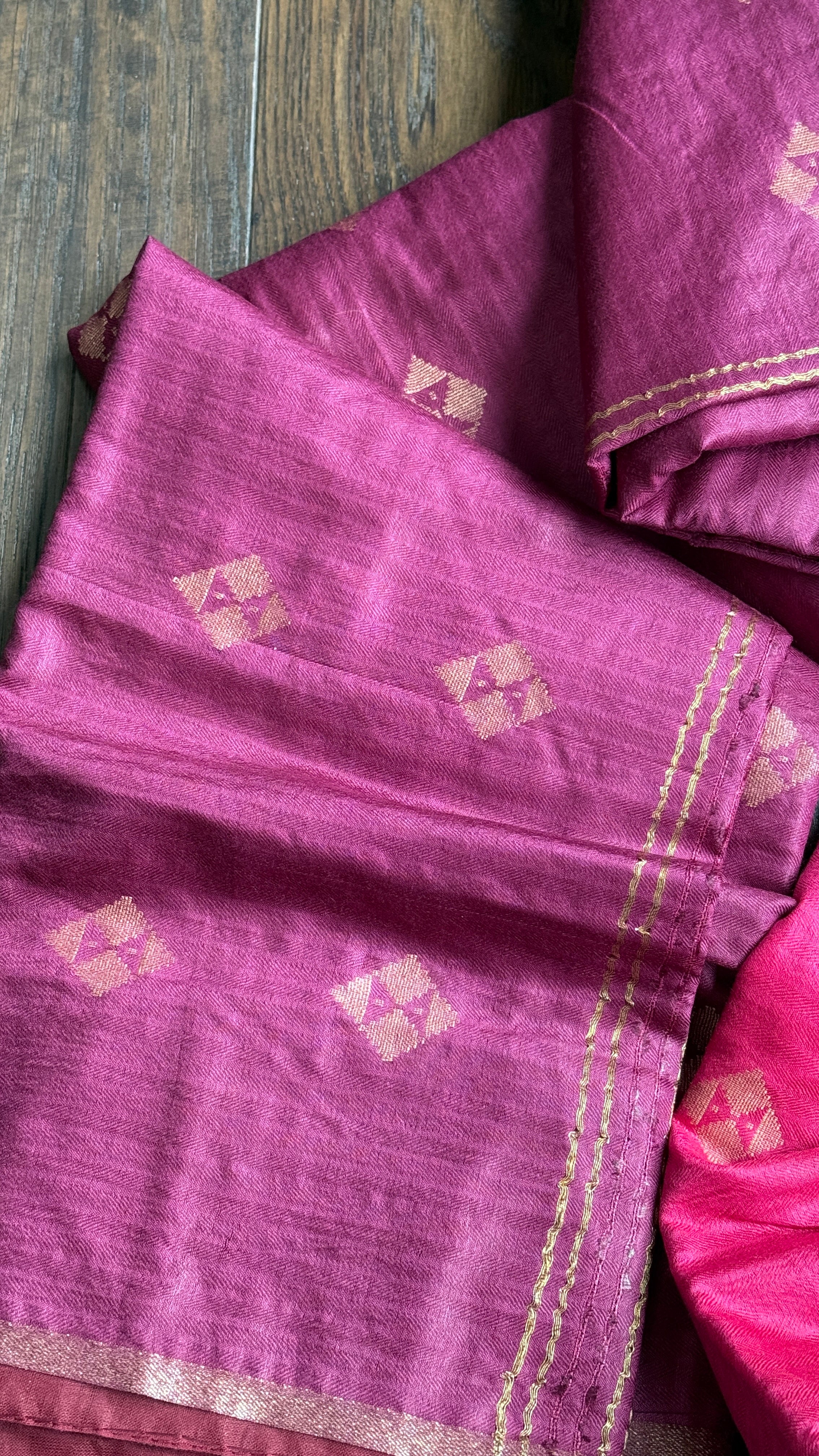Designer Muga - Wine Color Zari woven