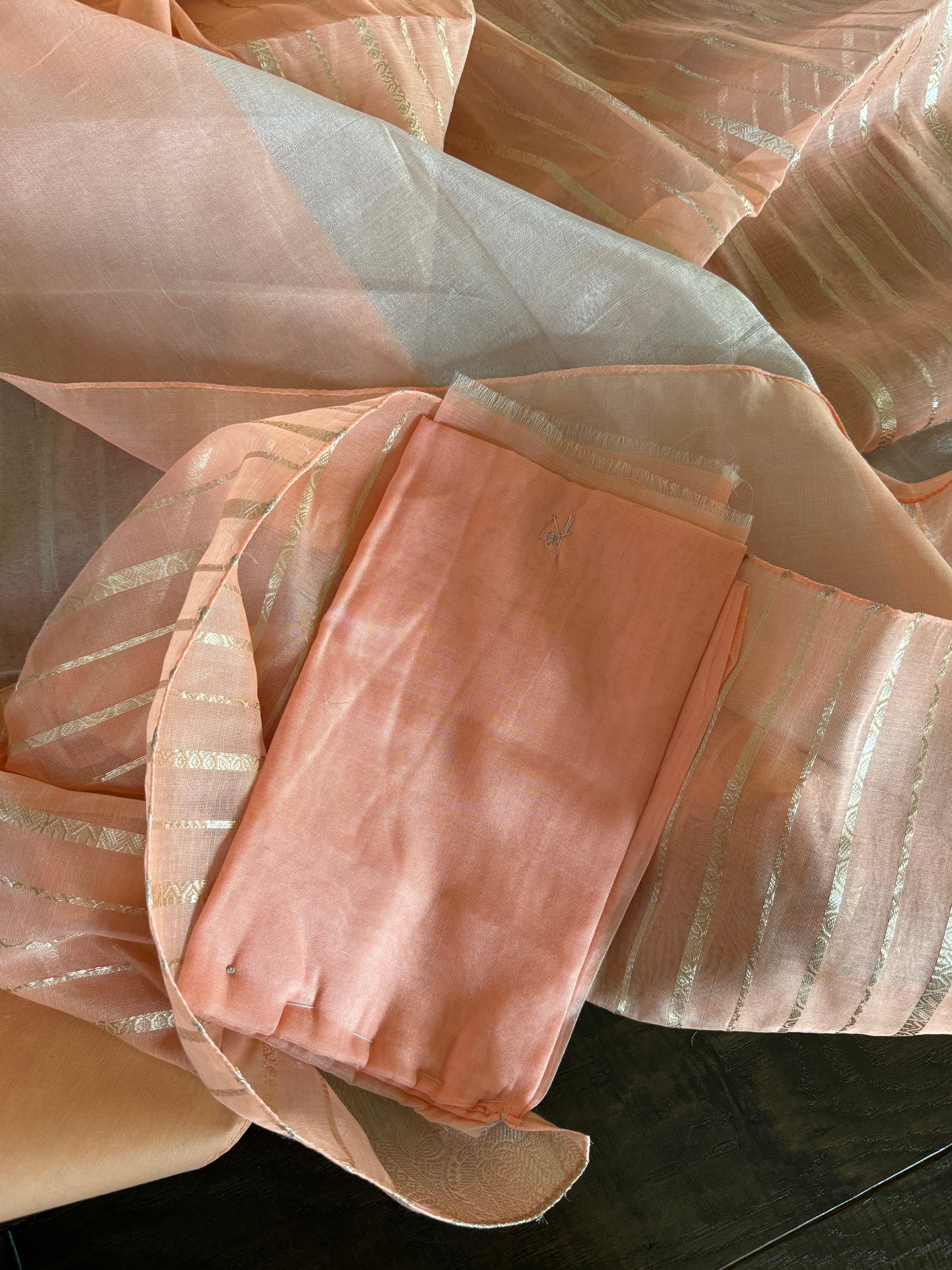 Cotton Silk Banarasi - Peach Antique Zari