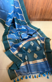 Kora Silk Leheriya Banarsi - Blue Shaded
