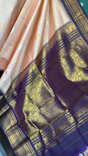 Pure Silk Gadwal - Peach Burgundy