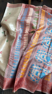 Pure Tussar Silk - Tan Beige Rust Brown Dolabedi