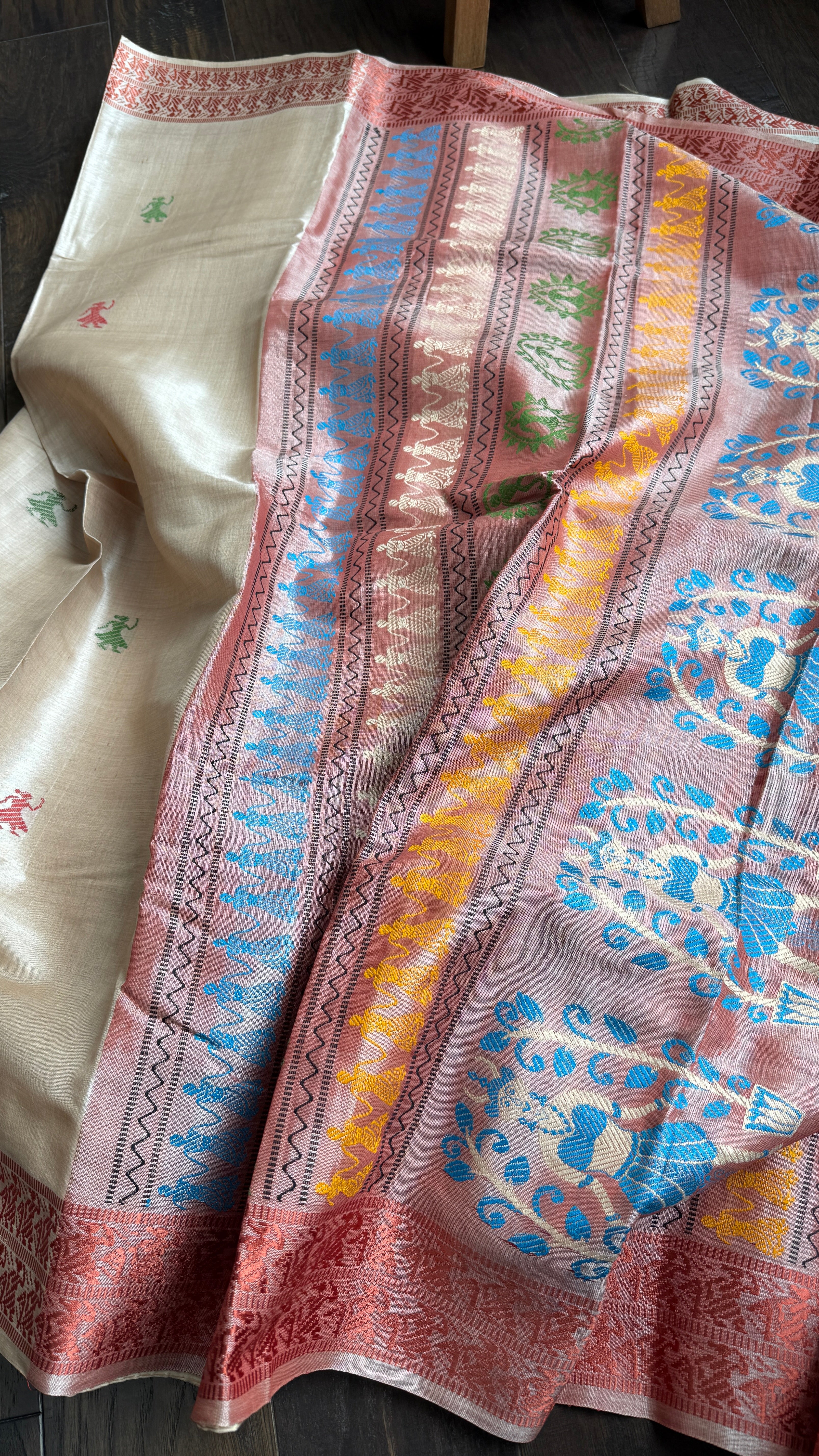 Pure Tussar Silk - Tan Beige Rust Brown Dolabedi