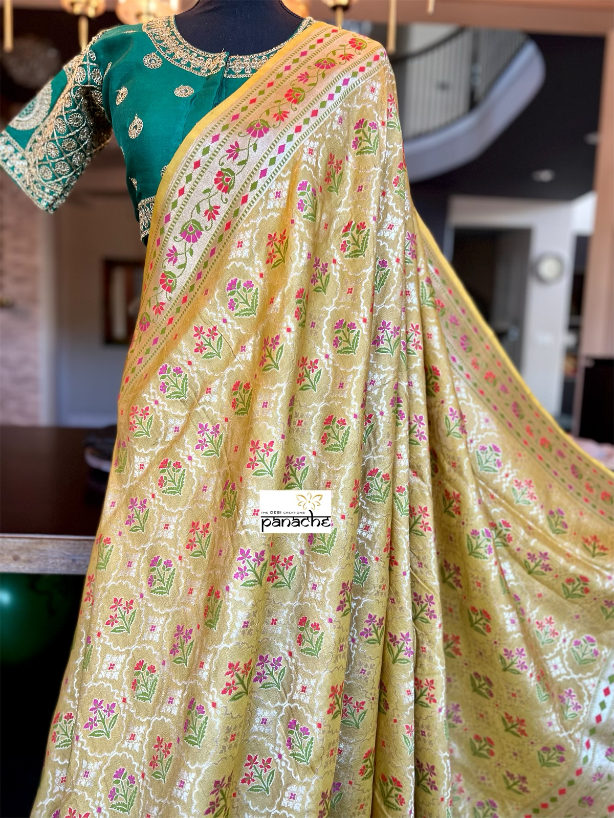 Pure Tussar Silk Banarasi- Yellow Meenakari Paithani