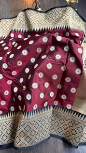 Pure Silk Katan Banarasi - Wine Maroon Black
