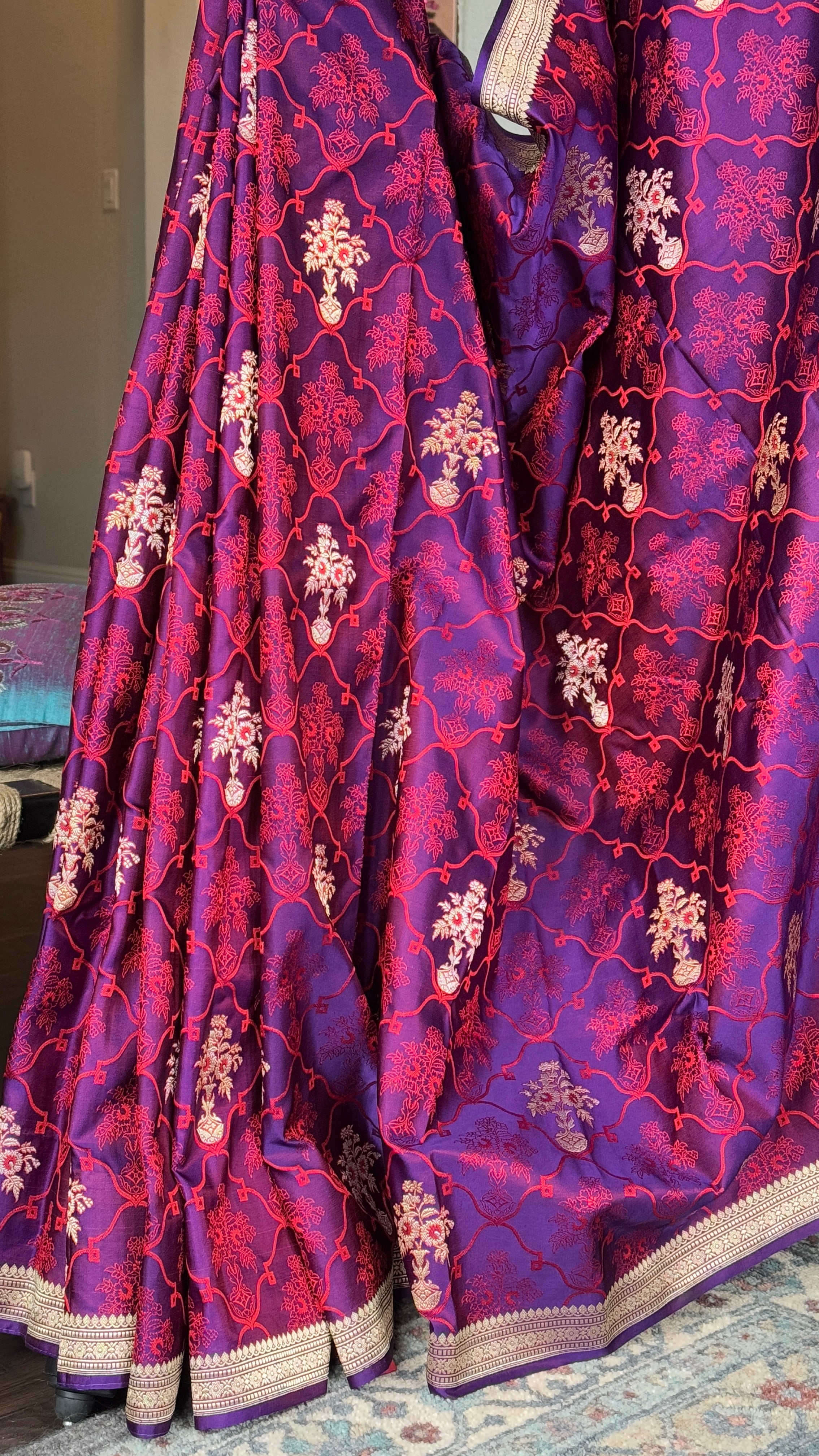 Pure Silk Mashru Banarasi- Purple