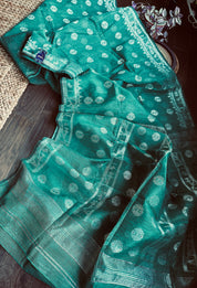 Dhakai Jamdani  - Teal Green Silver Zari  Woven