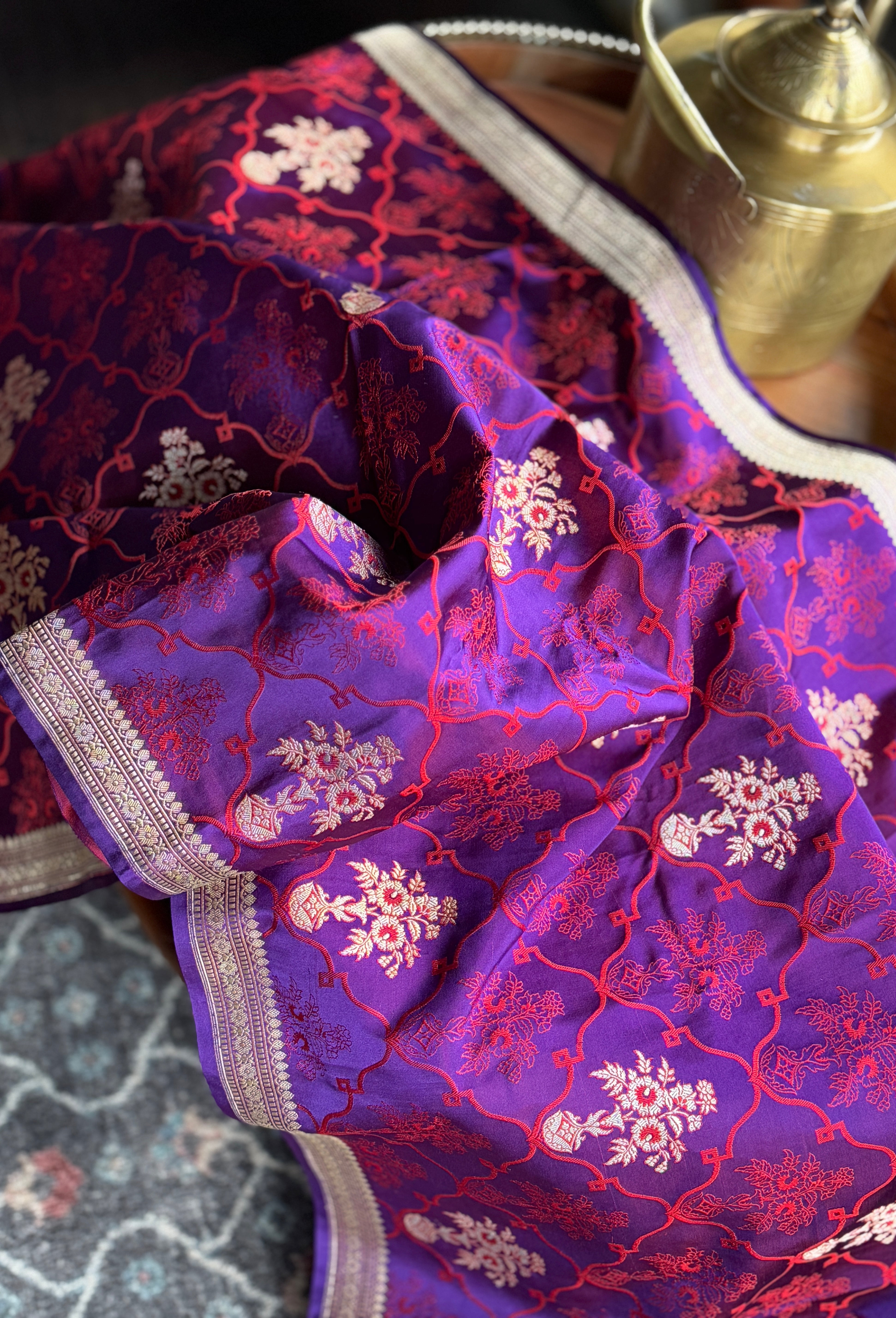 Pure Silk Mashru Banarasi- Purple