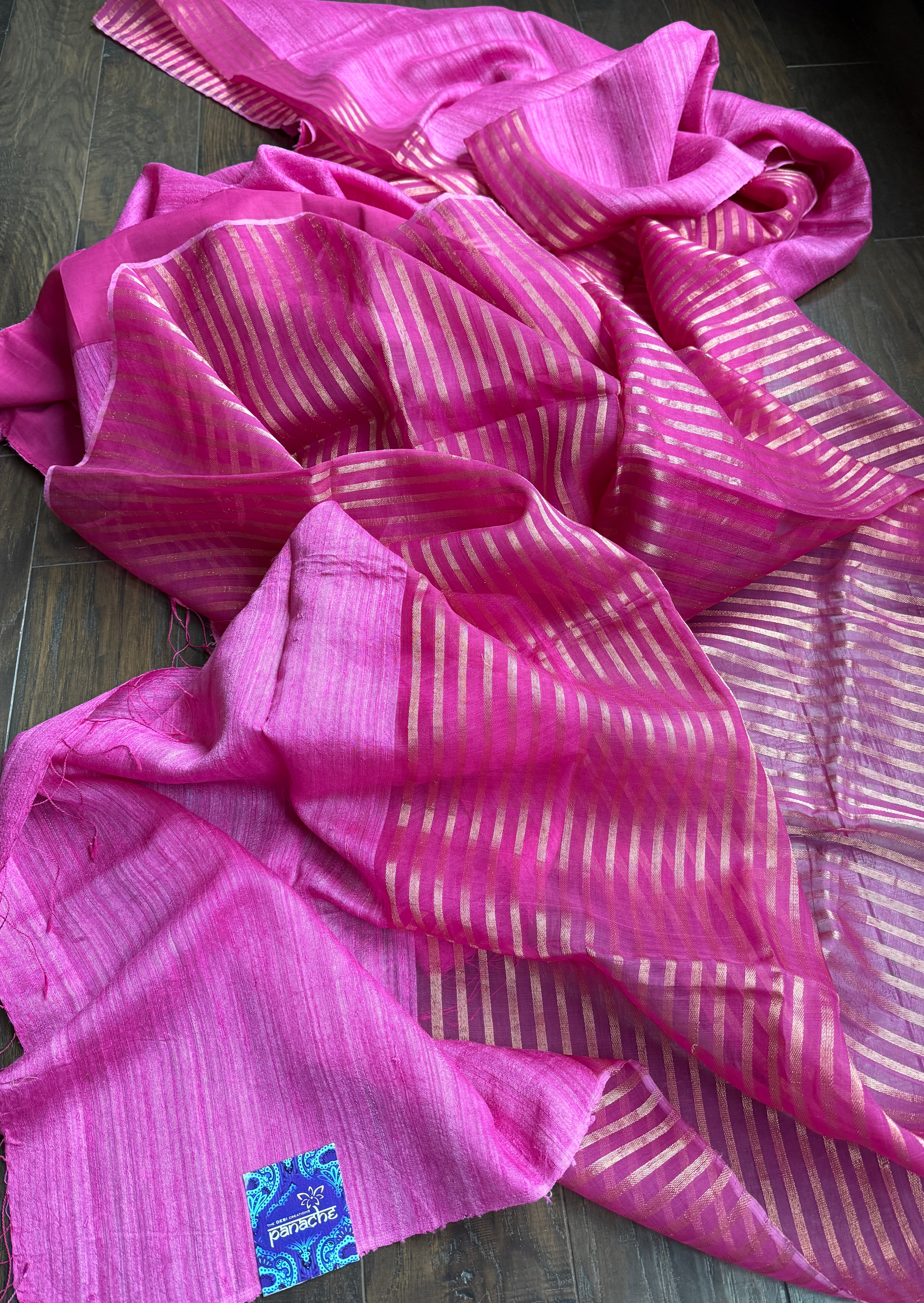 Matka Silk Muslin - Pink Half and Half Design