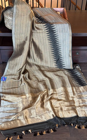 Designer Soft Silk Brocade Banarasi - Black Gold Zari
