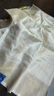 Pure Tussar Silk - Cream Beige Golden Zari Woven4