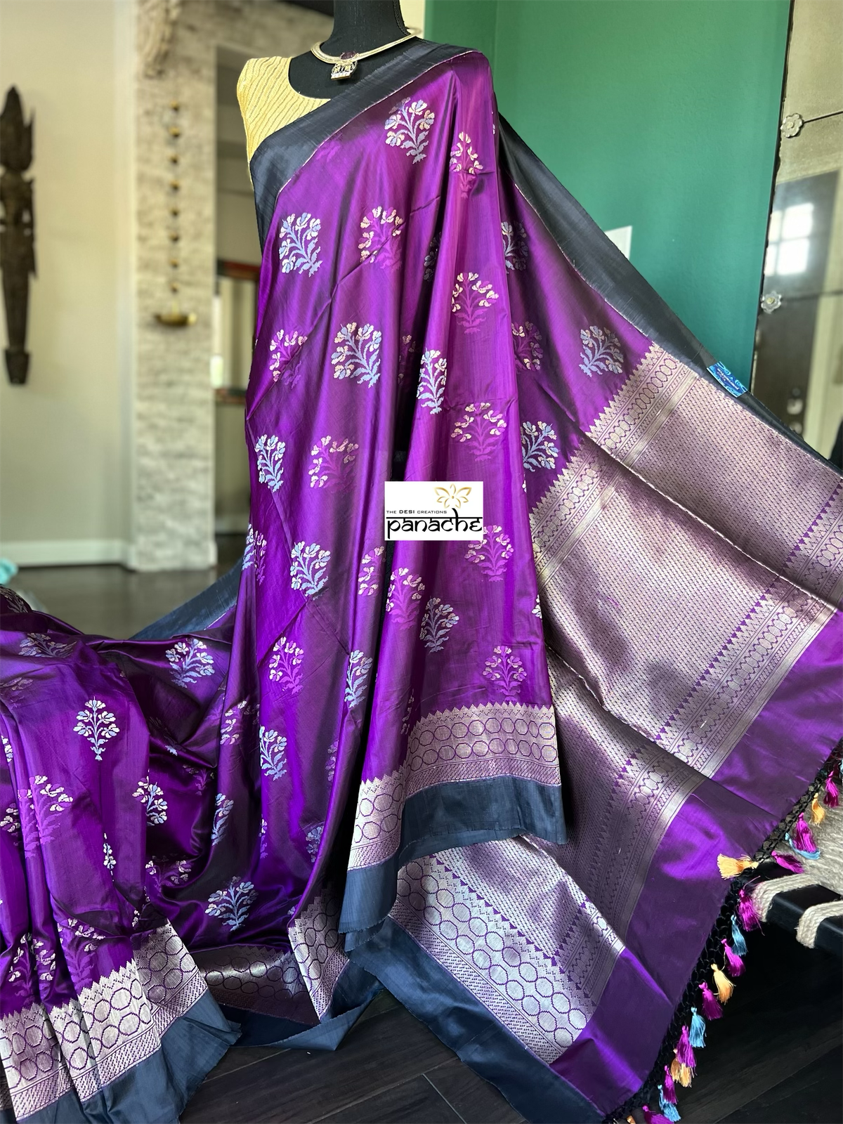 Pure Silk Katan Banarasi - Purple Meenakari Motifs