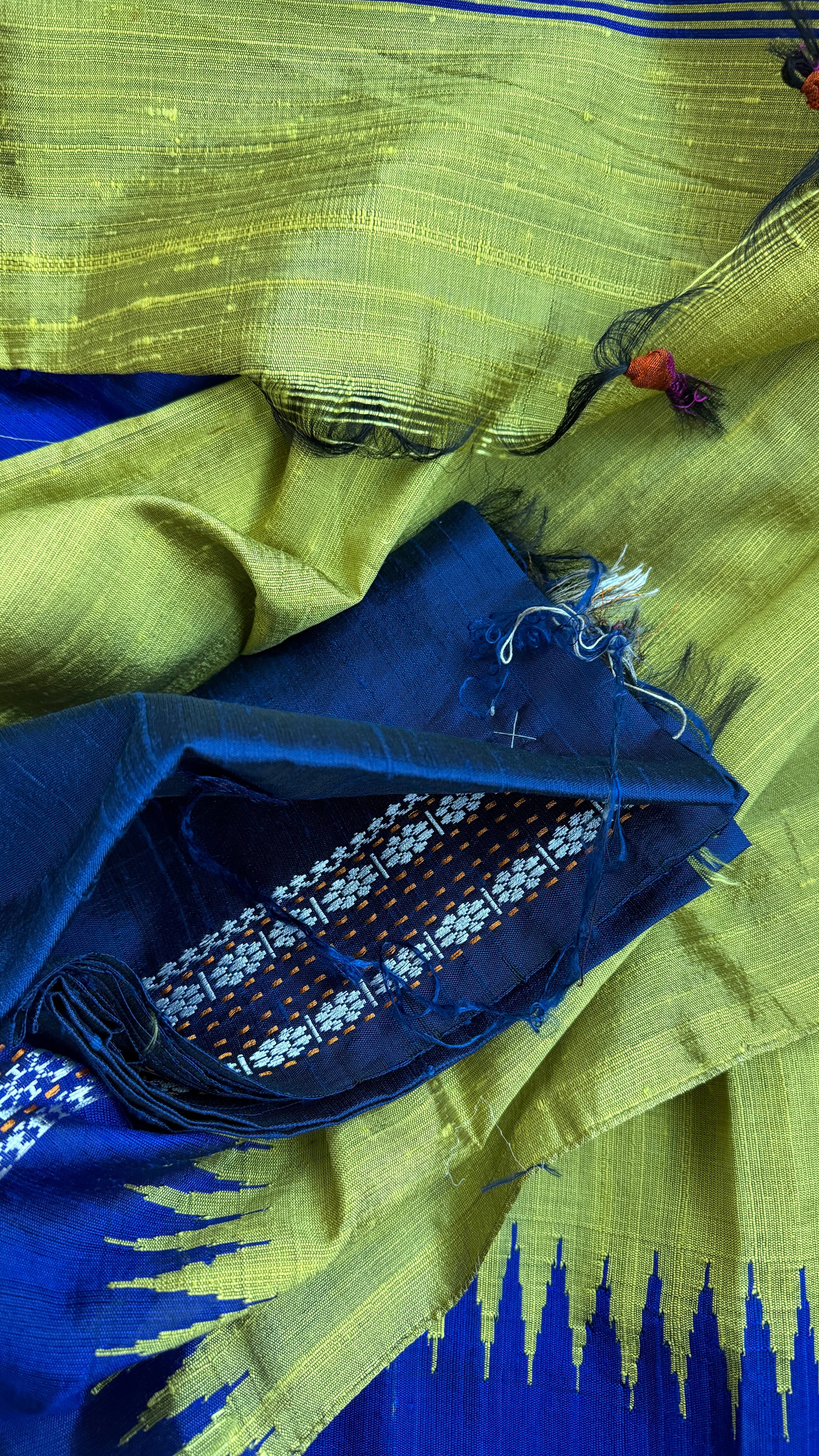 Pure Raw Silk - Lime Green Blue