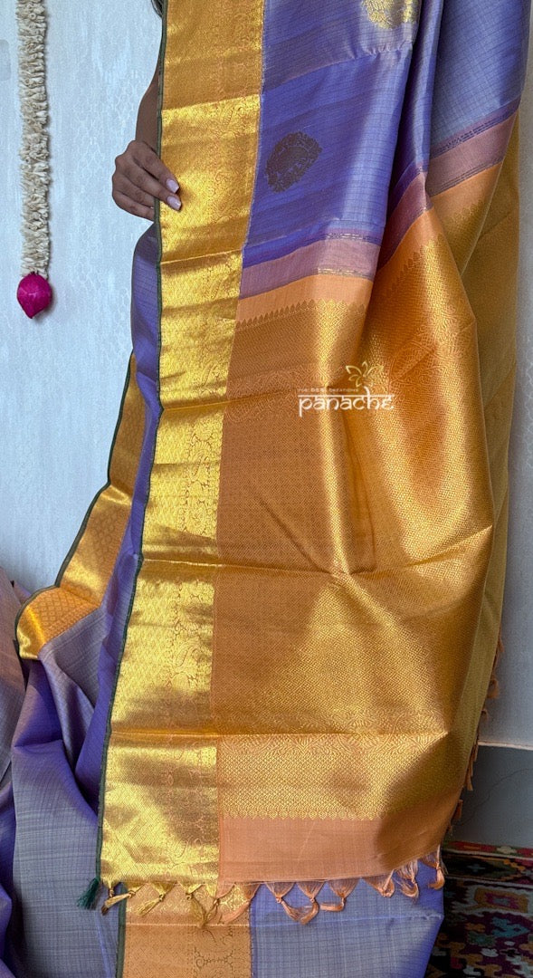 Pure Silk Korvai Kanjivaram - Lavender Peach Woven