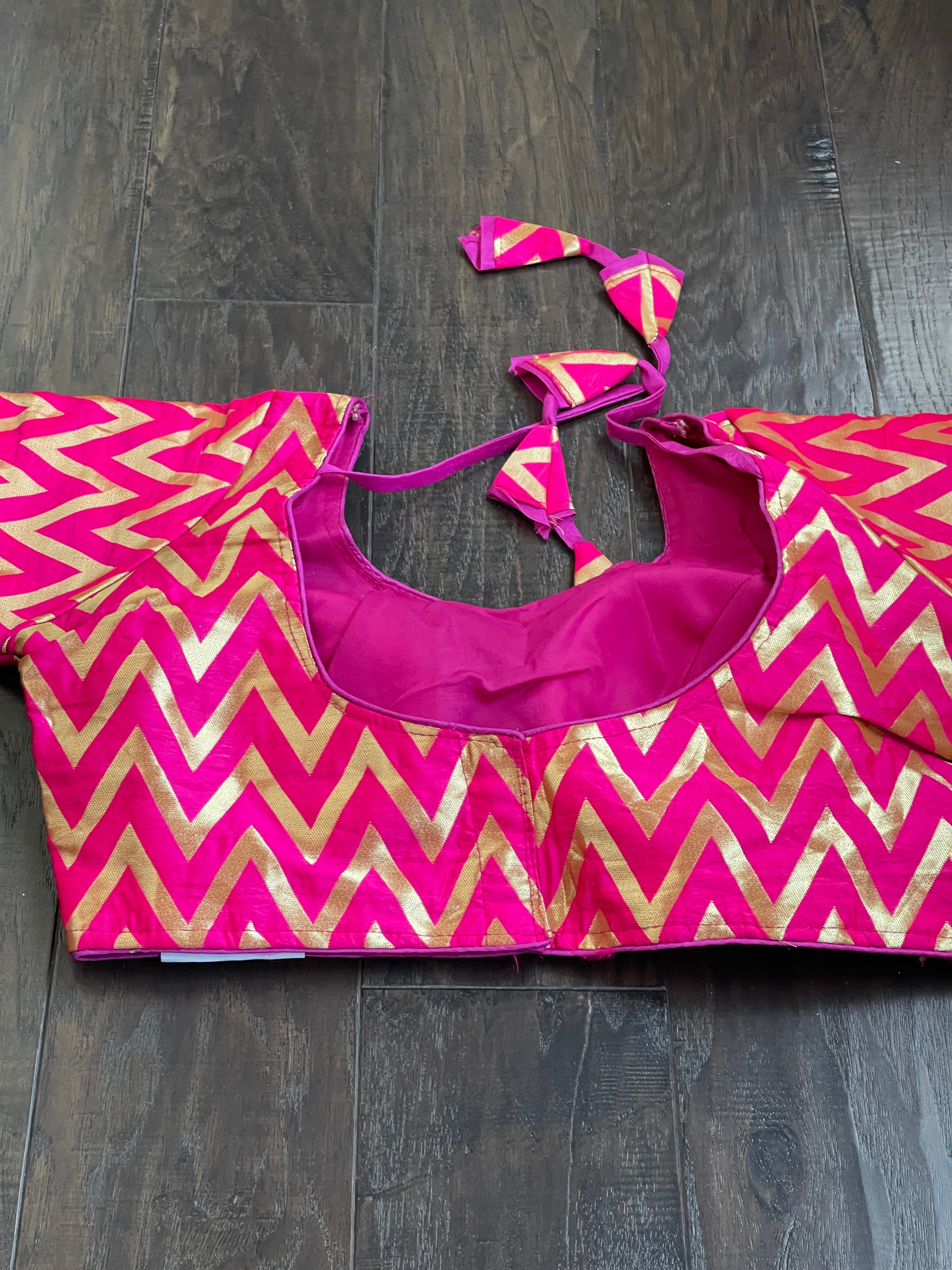 Designer Blouse - Pink Chevron Woven